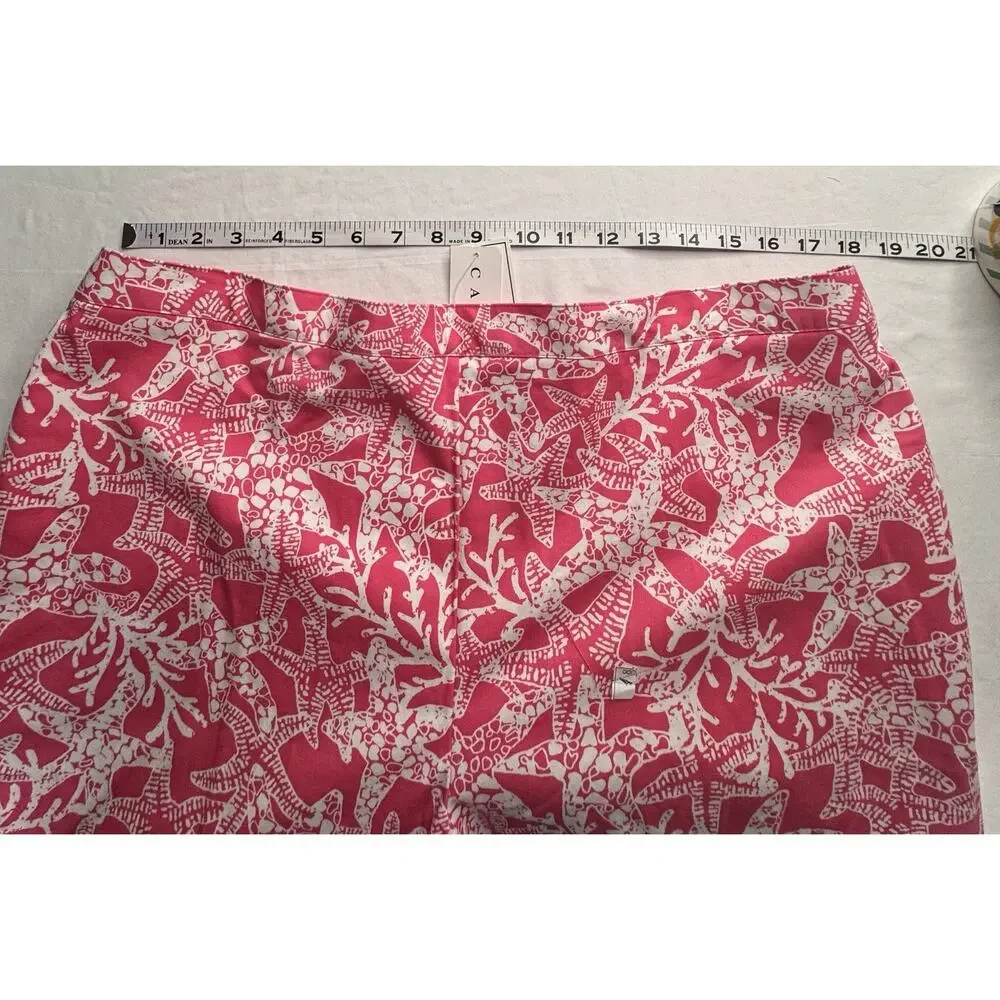 Alfred Dunner 18 Capri Pants Pink Starfish Print Pull On Stretch Flaw On Front